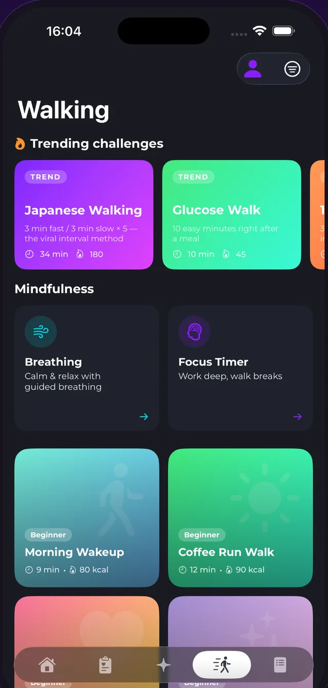 Steplio trending walking challenges — Japanese Walking, Glucose Walk and more