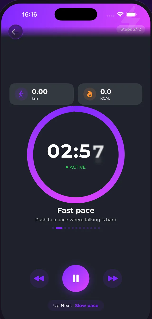 Steplio guided interval walk — fast pace timer